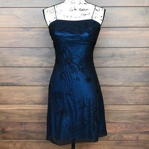 Spaghetti Strap Beaded Mini Blue Cocktail Dress